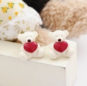 Lovely white bear Earrings Ed00031Redheart