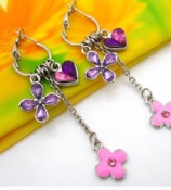  Peach heart and 4 leaves flower earrings  