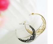  Hollow crescent decoration big circle earrings  