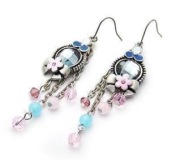 Retro bowknot and flower earrings with beads tassel