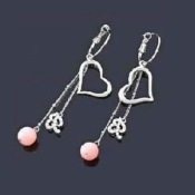 Peach heart and red beads tassel earrings Eh00344