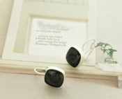 popular oil painting square earrings Eh00357black