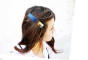 sheet metal and cloth barrette  Fj00015blue