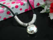 SPN0034 Fashion Leather Silver Necklace