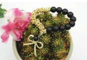 Gold bowknot pearl bracelet Sl00219black