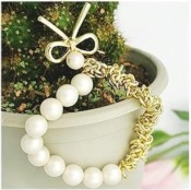 Cheap Gold bowknot pearl bracelet Sl00219white