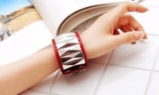  Oblong rivet snap fastener PU bangle  Sz00045red