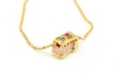 coloe crystal pink bus sweather chain necklace  