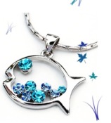 Color diamond hollow out fish necklace  