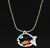 Color diamond hollow out fish necklace  Xl00176red