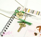 Multi-color retro key and lock pearl necklace  