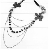  Multi-layer wooden flower necklace Xl00199black