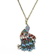  Retro palace color diamond peacock long necklace  Xl00209bronze