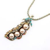 Retro pea long necklace   Xl00214white