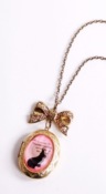 Retro bowknot and bunnt , owl photo case necklace