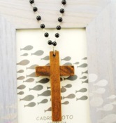 Black beads and wooden cross necklace  Xl00231