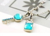 Blue crystal key and lock necklace  Xl00285