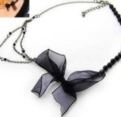 Grace black beads lace bowknot short necklace  