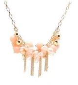 Five-leaf flower and beads tassel necklace 