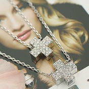 Cheap Double diamond crosses necklace   Xl00318silver