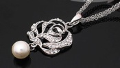 Cheap Hollow out rose with pearl pendant double necklace 