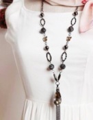 Butterfly and crystal tassel long necklace 