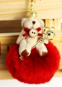  Fur ball and little bear phone chain  Yk00008red