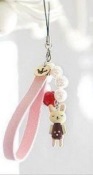 Lovely leather string with pearl and bunny phone chain 