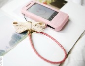 Cheap Fashion leather string and skinniness bowknot phone chain 